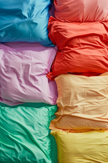 Фото Красочный массив подушек с различными оттенками розово-зеленого желтого