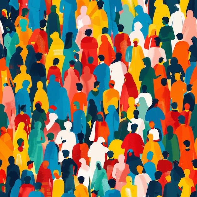 Фото Красочный фон толпы людей с разными цветами