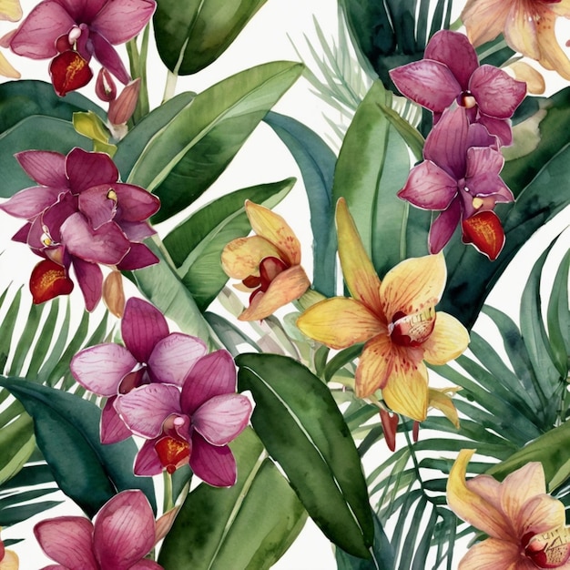 Фото Красочный фон с тропическим растением и цветами