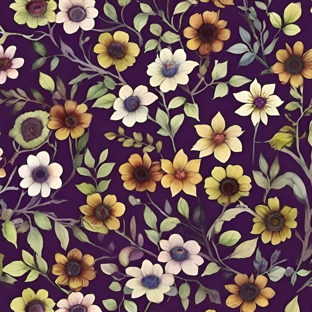 Фото Цветный фон с цветами и листьями и фиолетовый фон