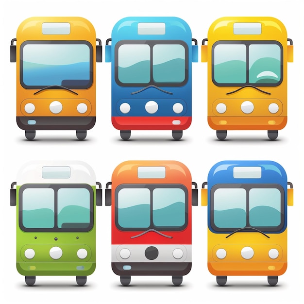 사진 다른 색과 버스의 그림이 있는 다채로운 버스