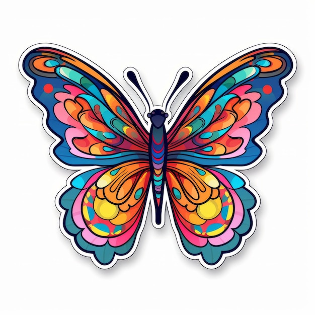 Фото Красочная наклейка с бабочкой на белом фоне