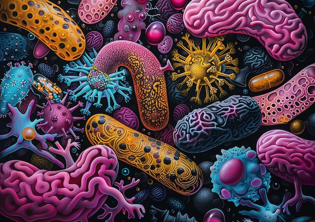 写真 バクテリアとバクテリアのカラフルなディスプレイ
