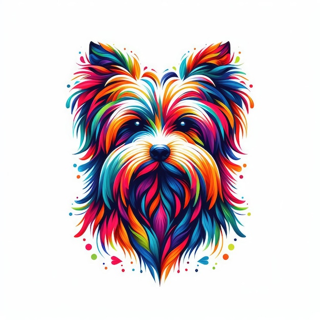 写真 中央に色とりどりのデザインのカラフルな犬の頭