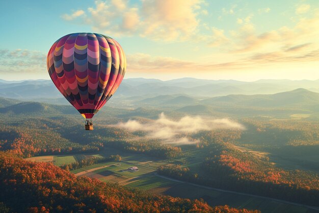 写真 カラフルなホットエアバルーンがパッチウォー 00103 の上空を飛ぶ