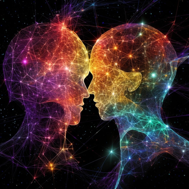 Фото Красочная иллюстрация пары в космосе со словами любви.