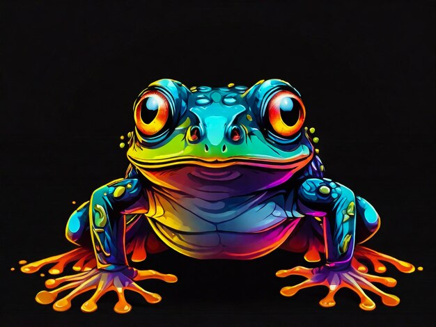 写真 オレンジ色の目と緑色とオレンジ色の上部を持つカエルのカラフルなイラスト