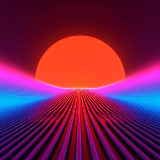 写真 赤と青の光で太陽とトンネルをカラフルにイメージ。