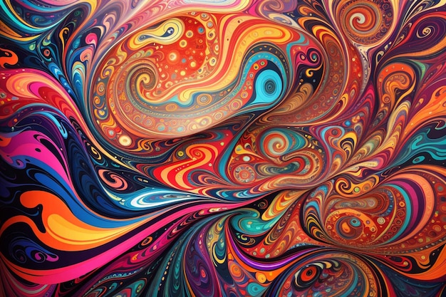 사진 페인트 소용돌이와 다채로운 소용돌이가 있는 다채로운 그림