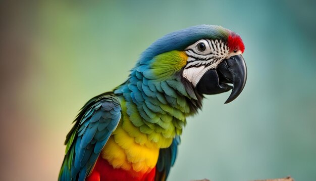 Фото Красочный попугай показан с голубыми и желтыми перьями