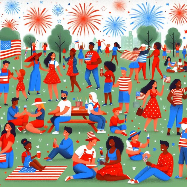 写真 芝生の上に座っている男性と女性の絵を描いた公園にいる人々のカラフルな写真