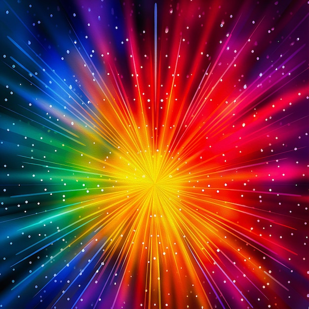 写真 カラフルな虹色の背景に星が中央にあります。