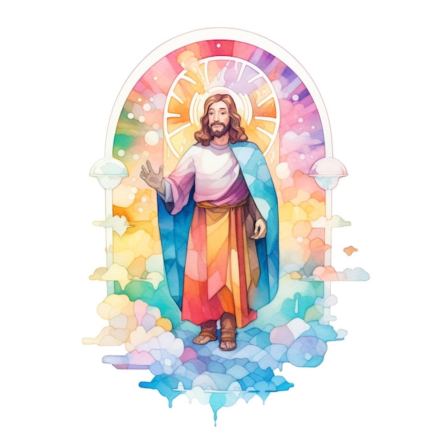 Фото Красочный витраж иисуса со словом иисус на нем.