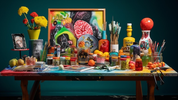 사진 축하 하는 여러 가지 재료 를 가진 다채로운 테이블