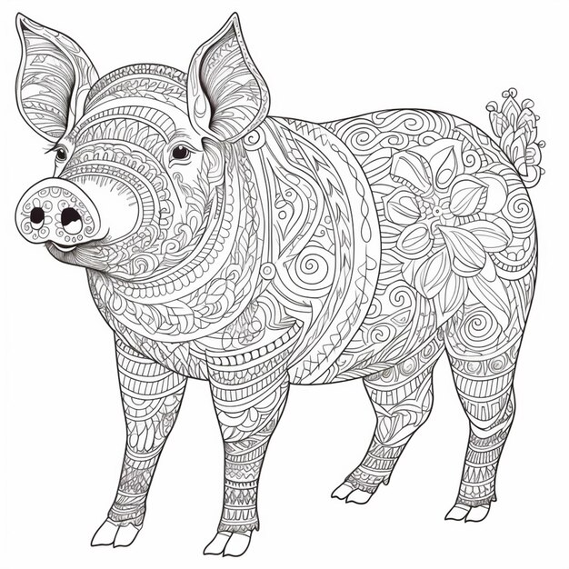 사진 그 위에 패턴이 있는 돼지의 색칠 페이지