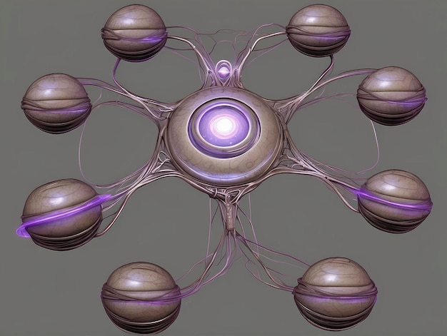 写真 中央に紫色の光がある未来的な物体のコンピューター生成画像
