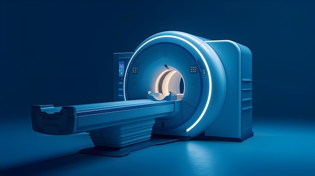 사진 어두운 방에 있는 mri 기계의 컴퓨터 생성 이미지