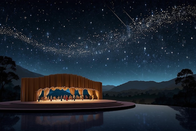 Фото Концертная сцена с большой сценой и большой сценой со звездами на небе