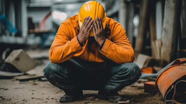 Фото Строитель в оранжевой куртке и желтой каске generative ai