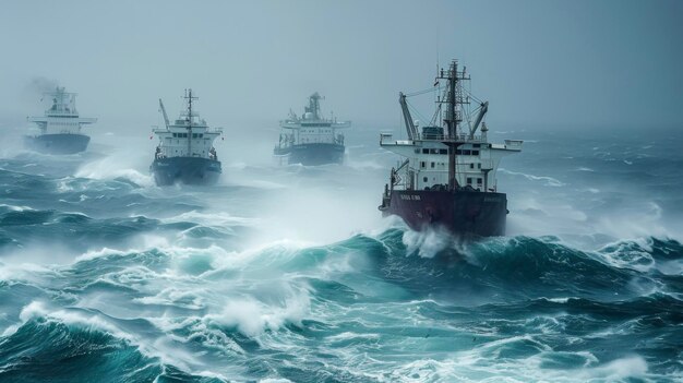 사진 격렬한 바다를 항해하는 석유 커의 수송선은 도전적이고 위험한 성격을 보여줍니다.