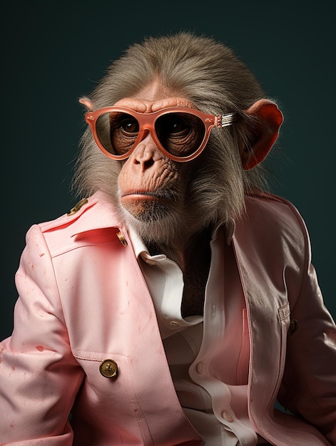 写真 ビジネススーツとゴーグルを着たクールな猿
