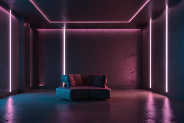 Фото Диван в комнате с диваном и стеной с неоновыми огнями неоновый свет комнаты