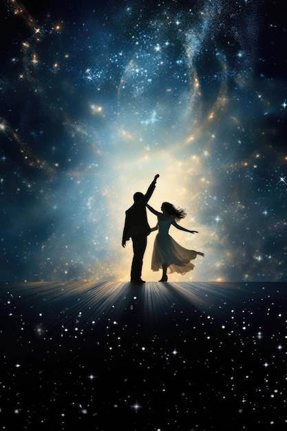 사진 별이 가득 찬 하늘 한가운데에서 춤을 추는 커플