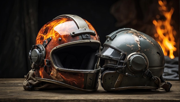 Фото Пара шлемов, сидящих на огне