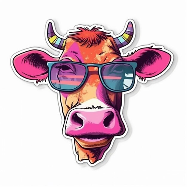 写真 顔に眼鏡をかけた牛
