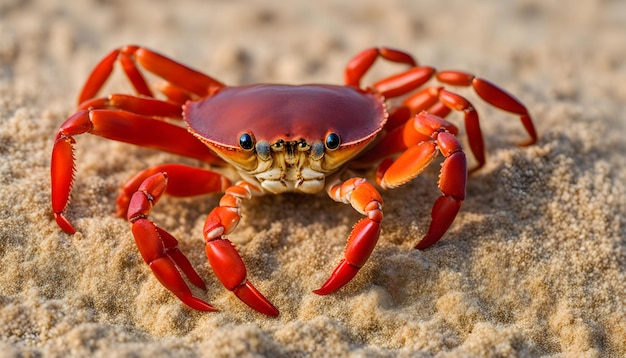 写真 赤いカニが底にあるビーチにあるカニ