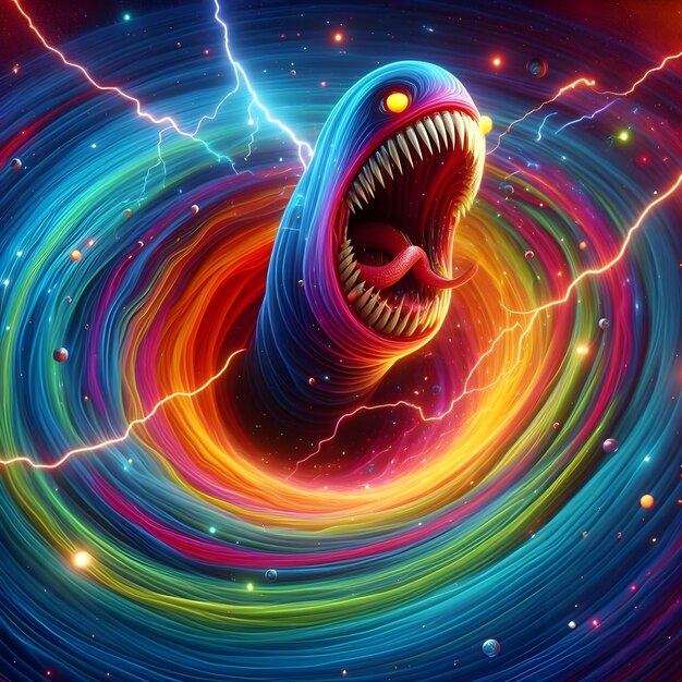 Фото Страшный космический червячий монстр, появляющийся из психоделического портала измерения.