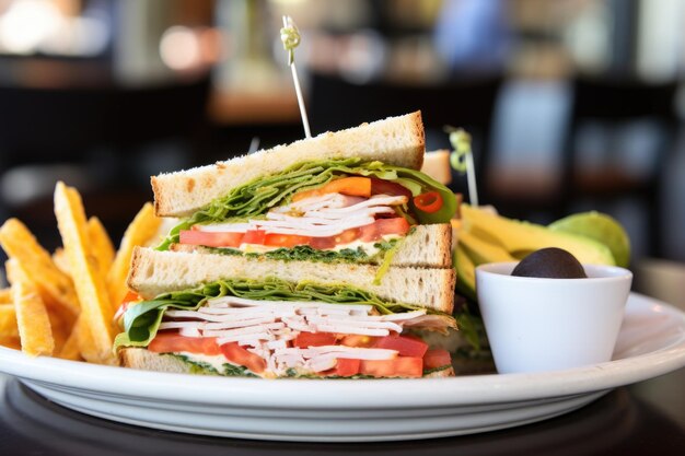 Фото Обрезанное изображение, показывающее детали клубного сэндвича.