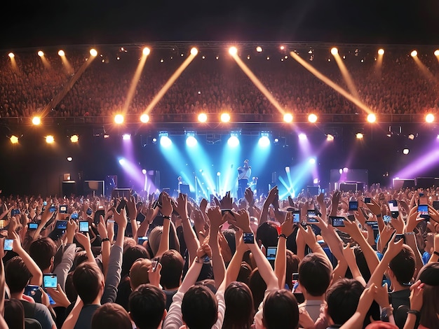 写真 ライブ イベント コンサートのステージ前の群衆 生成 ai