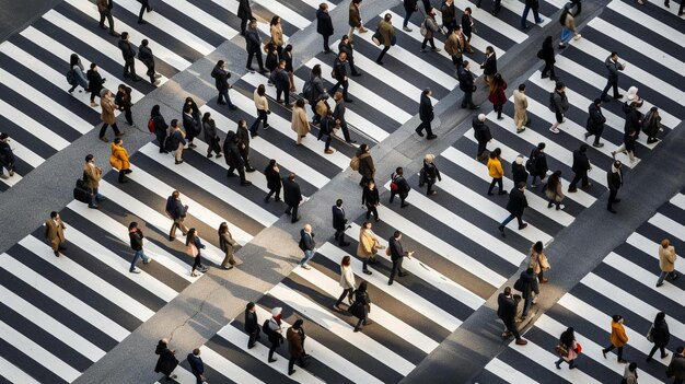 写真 ゼブラ・クロッシングを横断する人々の群衆