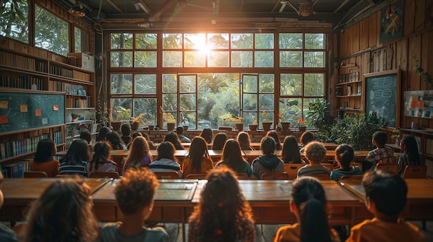 写真 混雑 し た 学校 の 教室 の 生徒 たち の 背景