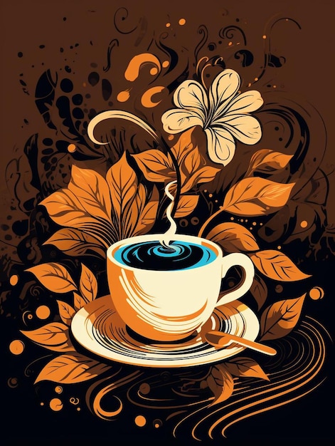 Фото Чашка кофе на тарелке с цветом