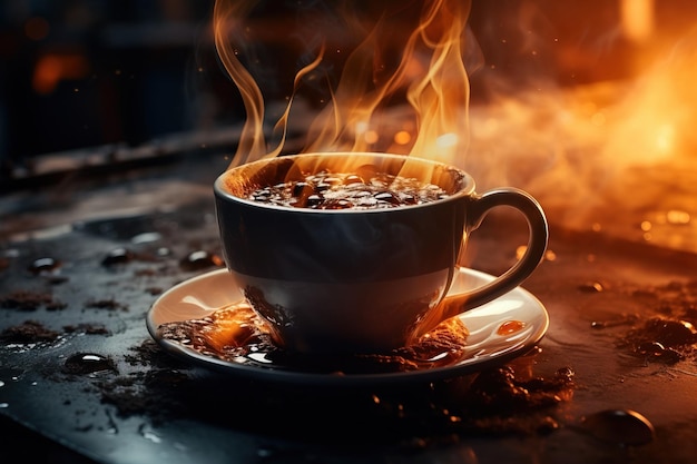 Фото Чашка кофе с горячим шоколадом на блюдце