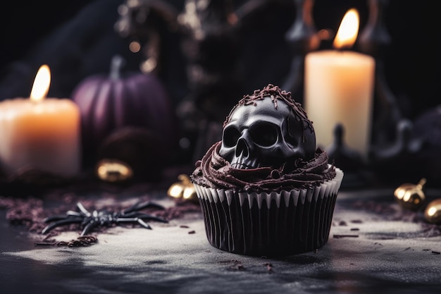 写真 誰かの家で開催されたハロウィーンパーティー中にカップケーキがテーブルの上に置かれたままになった