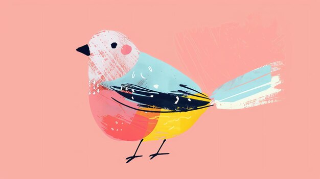 写真 ピンクの頭,青い翼,黄色い腹を持つ可愛くてカラフルな鳥
