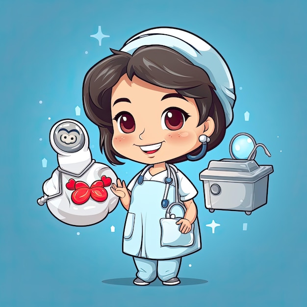Фото Милый и дружелюбный персонаж медсестры в векторной иллюстрации это очаровательное произведение искусства идеально подходит для дизайна медицинских и медицинских тем
