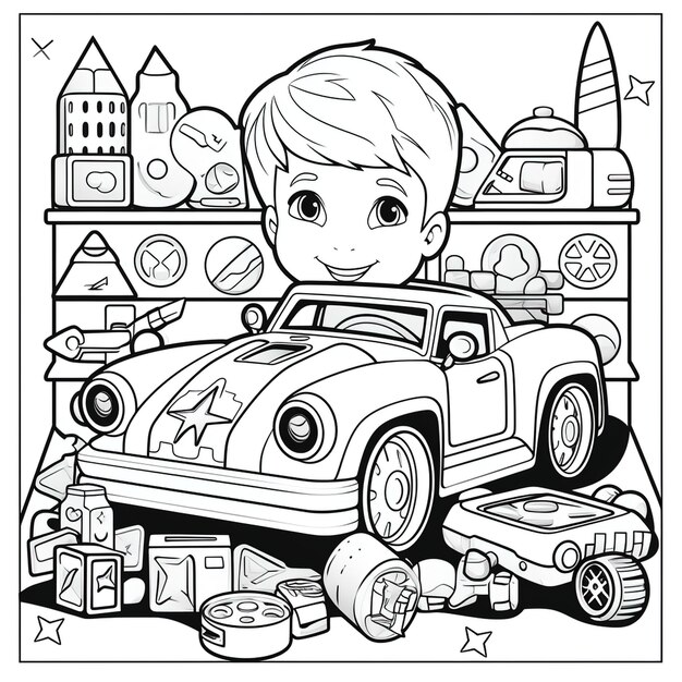 Фото Милый мультфильмный автомобиль для детей, окрашивающий с упрощенной линией