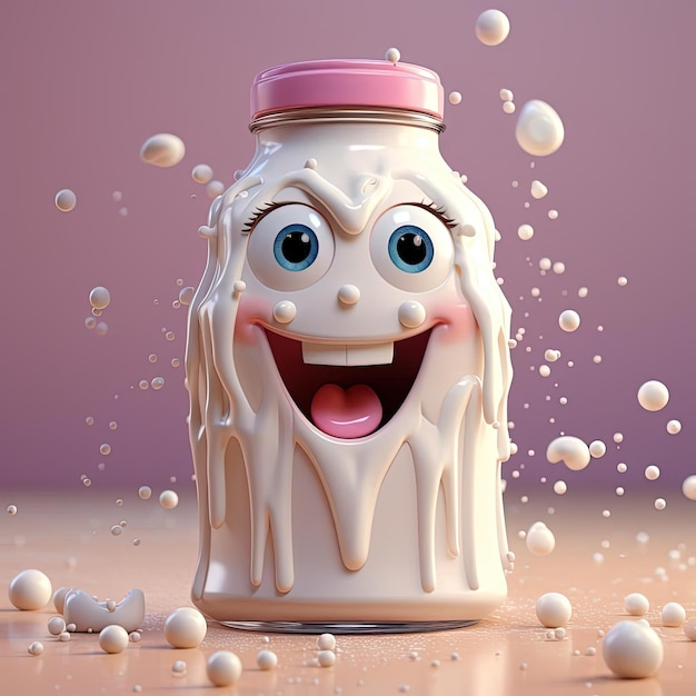 Фото Милый мультфильм молочной бутылки в 3d в стиле очаровательных иллюстраций персонажей