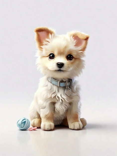 Фото Милый маленький гиперреалистичный ребенок-собака на белом фоне