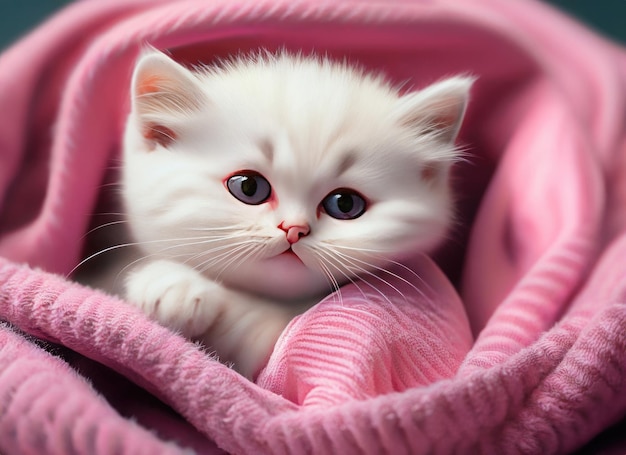 Фото Милый котенок, завернутый в белое одеяло.