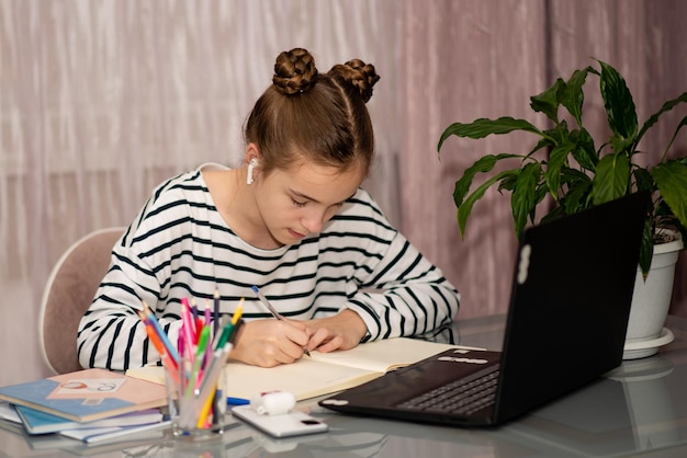 写真 家庭の学校技術教育から勉強しているかわいい10代の少女