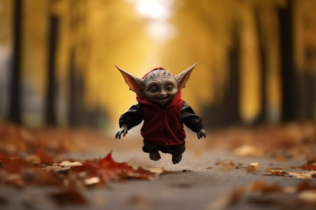 Фото Милый вампир бежит в парке на хэллоуинскую вечеринку