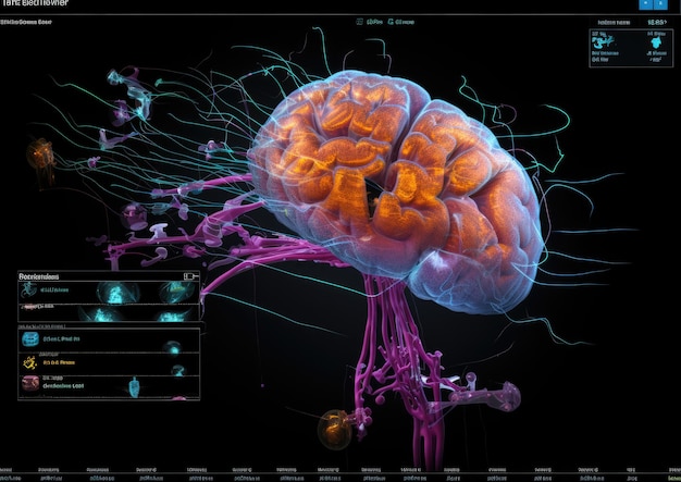 Фото Передовой диагностический инструмент с искусственным интеллектом, отображающий 3d-визуализацию опухоли головного мозга, помогающий на ранних стадиях