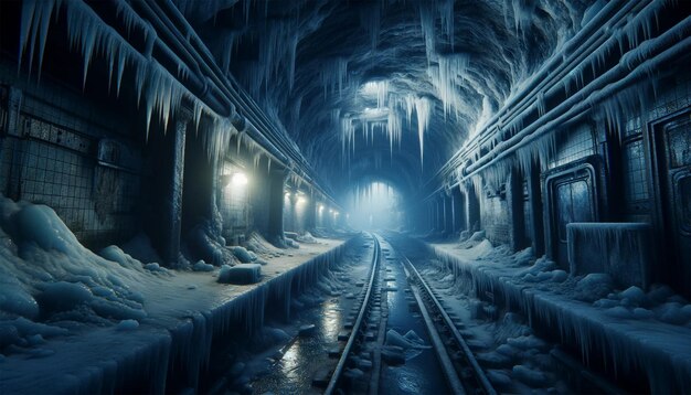 Фото a dark and creepy subway world encased in ice designed for an adventure