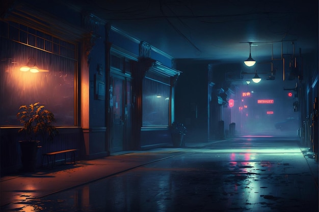 Темная пустая улица темно-синий фон цифровая живопись произведение  искусства | Премиум Фото