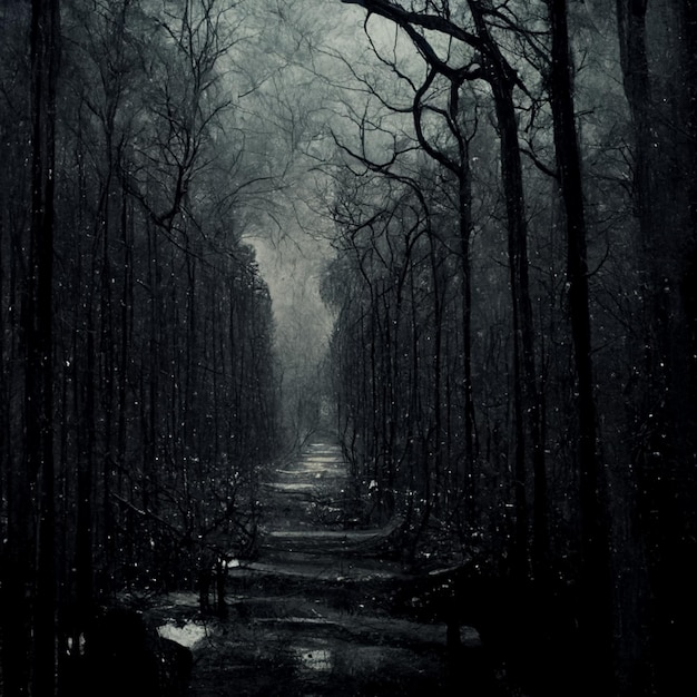 Фото Темный лес с дорожкой, на которой написано слово 